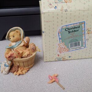 Cherished Teddies Pat Falling For You Girl in Barrel with Pinwheel